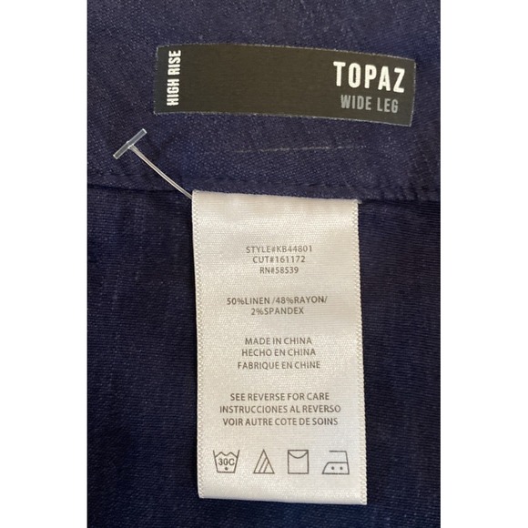 Kut from the Kloth Topaz High Waist Crop Wide Leg Linen Blend Pants Size 14 Blue - Picture 10 of 10